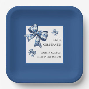 Elegant Trendy Bows Blue Class Of 2025 Graduate Paper Plate