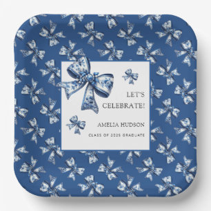 Elegant Trendy Bows Blue Class Of 2025 Paper Plate