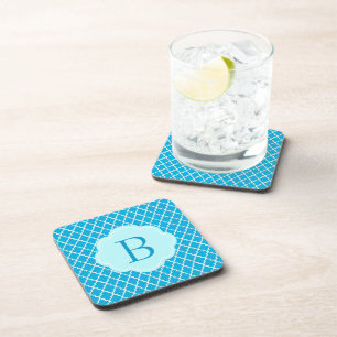 Elegant, trendy bright aqua blue quatrefoil coaster