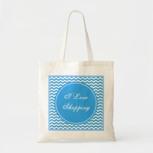 elegant, trendy, bright sky blue chevron monogram tote bag