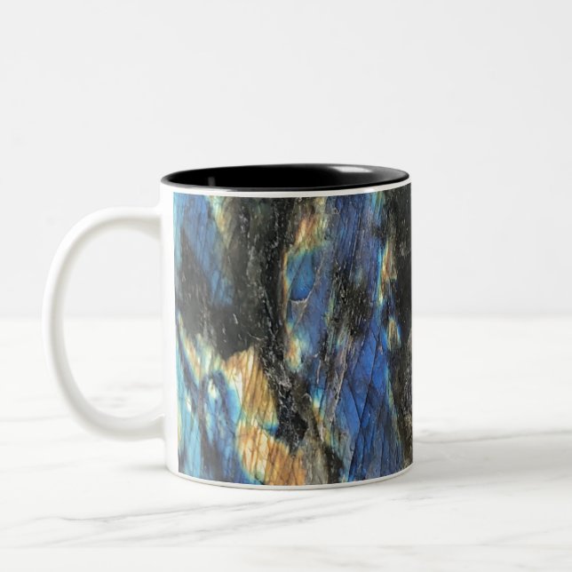 Elegant Trendy Chic Labradorite Crystal Stone Two-Tone Coffee Mug (Left)