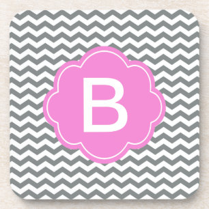 Elegant, trendy, classic grey chevron monogram coaster