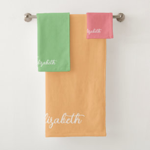 Elegant Trendy Colours Script Name Custom Template Bath Towel Set
