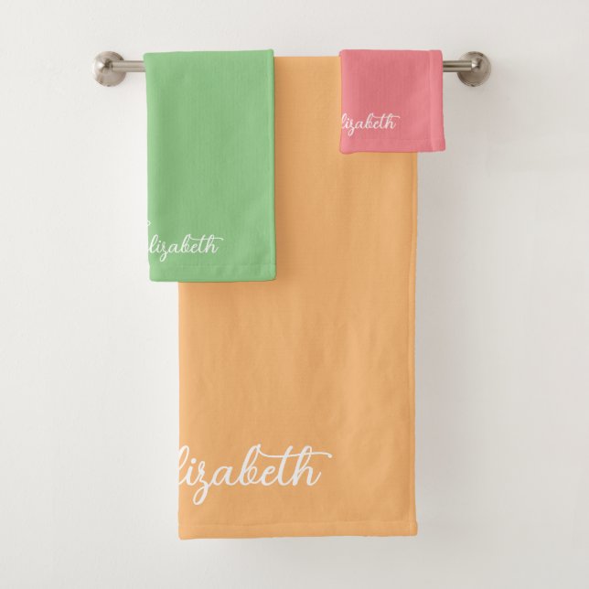 Elegant Trendy Colours Script Name Custom Template Bath Towel Set (Insitu)