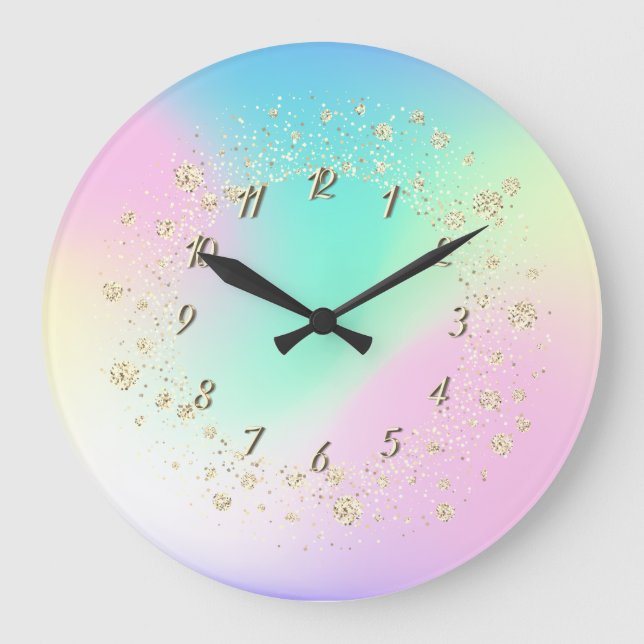 Elegant Trendy Confetti Holographic Large Clock (Front)