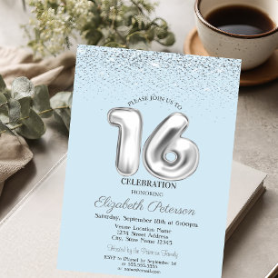 Elegant Trendy Confetti Ligh Blue Sweet 16 Invitation
