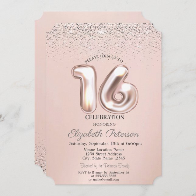 Elegant Trendy Confetti Sweet 16 Invitation (Front/Back)