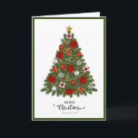 Elegant Trendy Contemporary Folded  Card<br><div class="desc">Christmas tree with red flowers and Merry Christmas script</div>