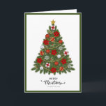 Elegant Trendy Contemporary Folded  Card<br><div class="desc">Christmas tree with red flowers and Merry Christmas script</div>