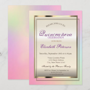 Elegant Trendy Cool Holographic Quinceañera Invitation