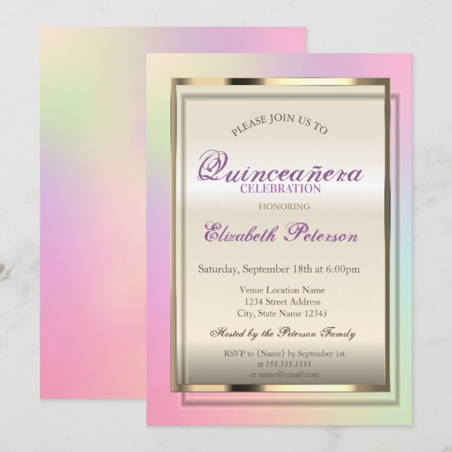 Elegant Trendy Cool  Holographic Quinceañera Invitation (Front/Back)