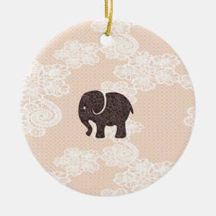 elegant trendy girly cute elephant lace ceramic ornament
