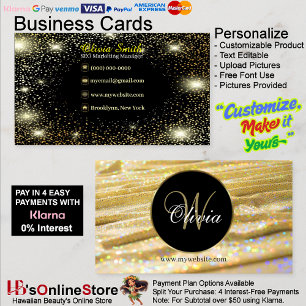 Elegant Trendy Girly Gold Beaded Curtains Glitter Business Card