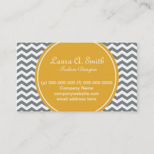 Elegant, trendy, girly grey, white chevron yellow business card