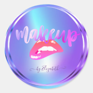 Elegant Trendy Girly Lips Holographic Classic Round Sticker