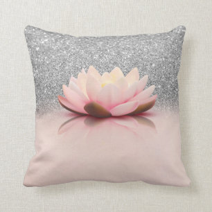 Elegant Trendy Girly, Lotus Silver Glitter Bokeh Cushion
