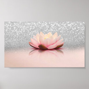 Elegant Trendy Girly, Lotus Silver Glitter Bokeh Poster