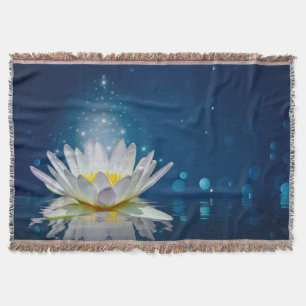 Elegant Trendy Girly, White Lotus Throw Blanket