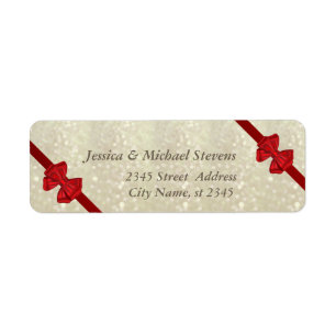 Elegant trendy glittery red bows return address label