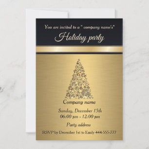 Elegant trendy gold black holiday party corporate invitation
