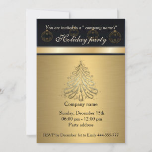 Elegant trendy gold black holiday party corporate invitation