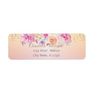 Elegant Trendy  Gold Confetti,Flowers Return Address Label