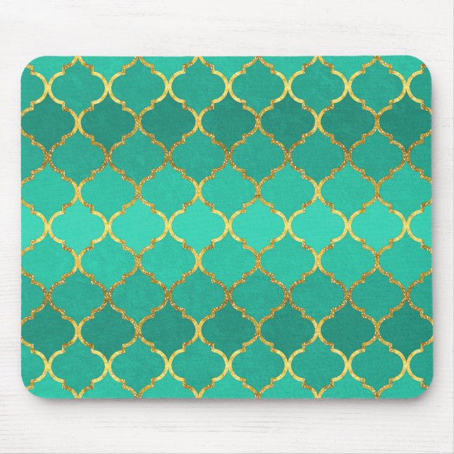Elegant trendy gold faux glitter quatrefoil mouse pad (Front)