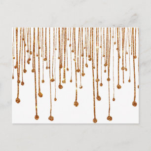 Elegant trendy gold faux glitter water drops postcard