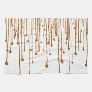 Elegant trendy gold faux glitter water drops tea towel