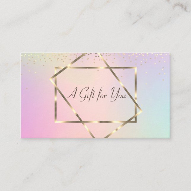 Elegant Trendy Gold Frame, Confetti Holographic Discount Card (Front)