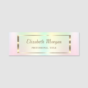 Elegant Trendy, Gold Frame Holographic Name Tag