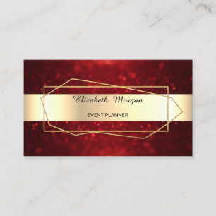 Elegant Trendy Gold Geometric ,Frame, Red Bokeh Business Card