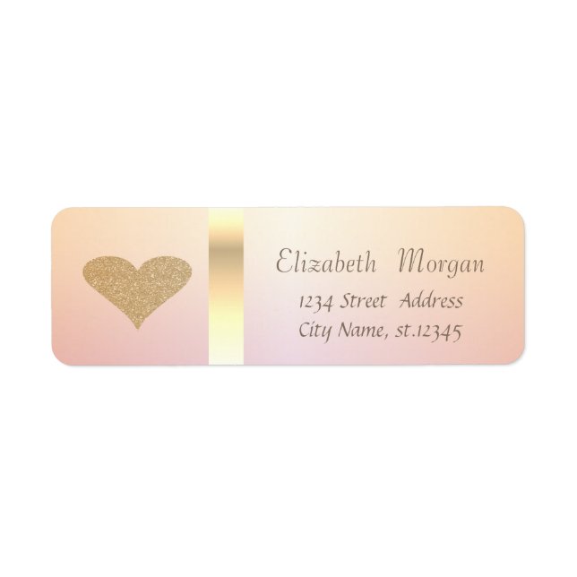 Elegant Trendy  Gold Glittery Heart Return Address Label (Front)