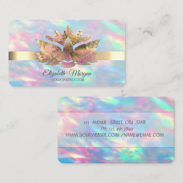 Elegant Trendy Gold,Iridescent Opal Lotus  Business Card (Front/Back)