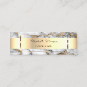 Elegant Trendy Gold Stripe Frame,White Marble Mini Business Card