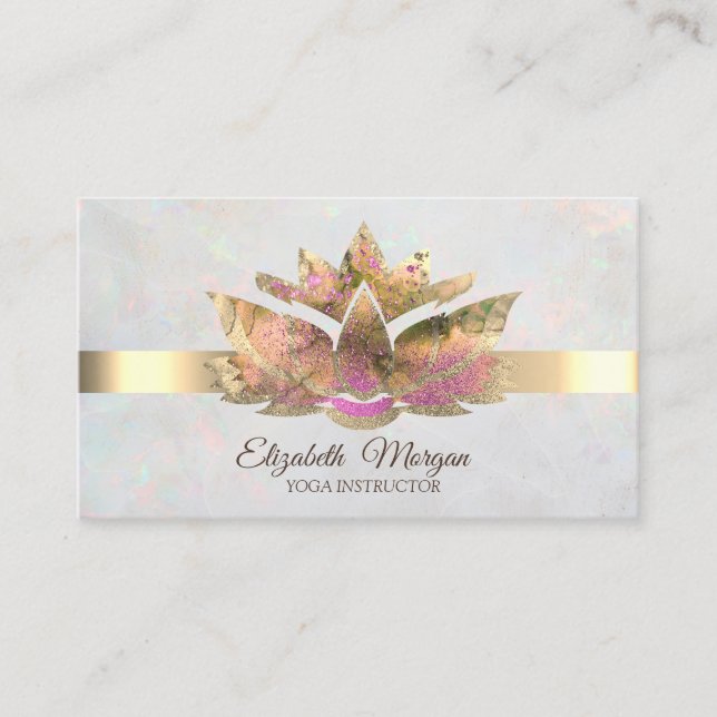 Elegant Trendy Gold,White Opal Lotus  Business Card (Front)