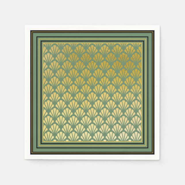 Elegant Trendy Green Art Deco Fan Pattern Wedding Napkin (Front)