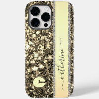 Elegant Trendy Grey Strip Glitter Monogrammed Name