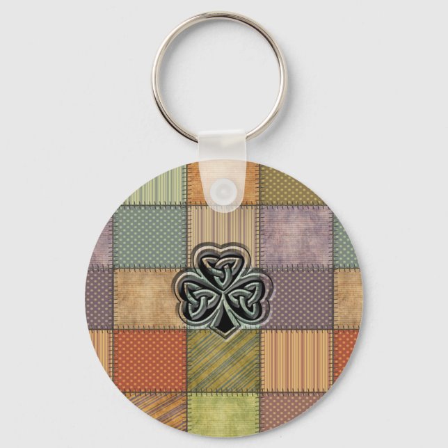 Elegant trendy lucky Irish shamrock patchwork Key Ring (Front)