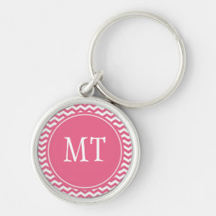 Elegant trendy, lucky pink chevron monogram key ring