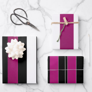 Elegant Trendy Magenta Black and White Stripes Wrapping Paper Sheet