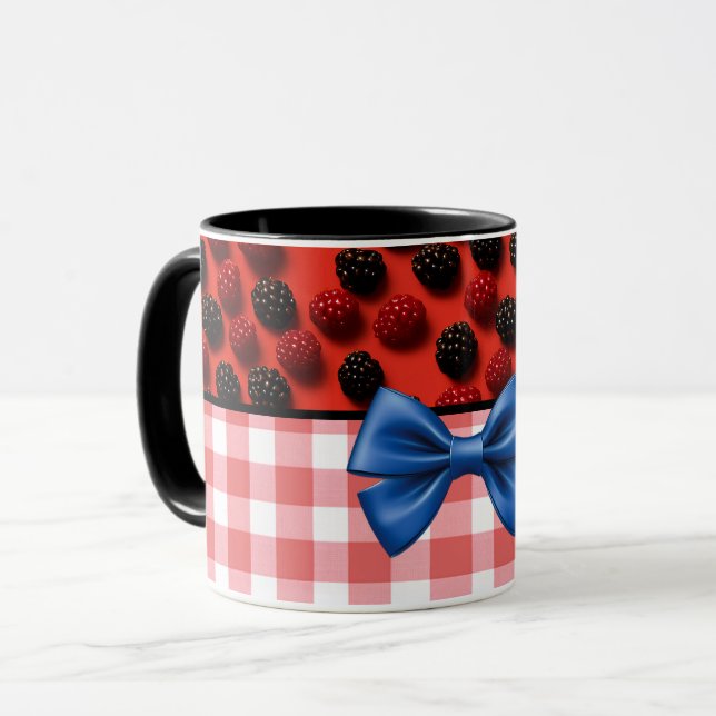 Elegant Trendy Modern Chic Chequered Blackberries  Mug (Front Left)