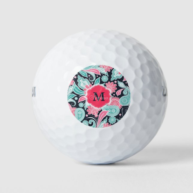 Elegant trendy paisley floral pattern illustration golf balls (Front)