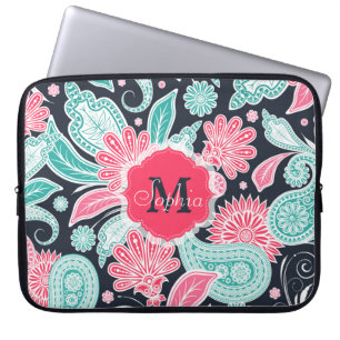 Elegant trendy paisley floral pattern illustration laptop sleeve