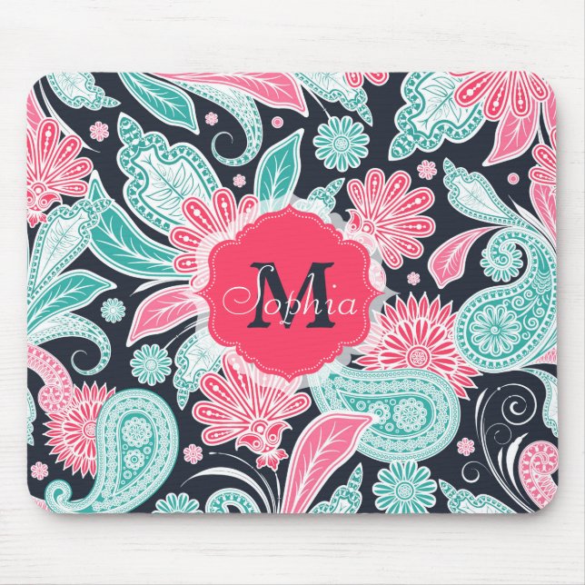 Elegant trendy paisley floral pattern illustration mouse pad (Front)