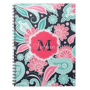 Elegant trendy paisley floral pattern illustration notebook