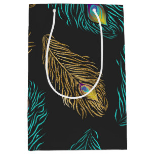 Elegant trendy peacock feathers pattern medium gift bag