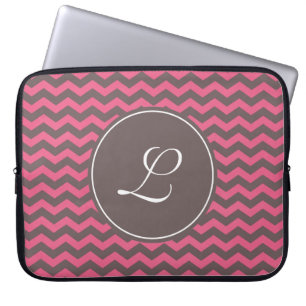Elegant, trendy pink and brown chevron monogram laptop sleeve
