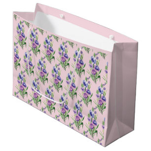 Elegant Trendy  Purple Blue Floral Pattern  Large Gift Bag