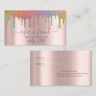 Elegant Trendy Rainbow Glitter Drips Rose Gold Referral Card